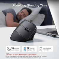 Vertical ergonomic mouse with adjustable DPI settings up to 4000