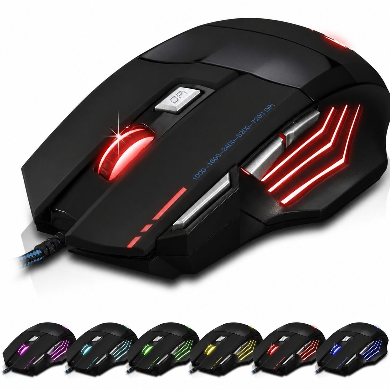 Wired mouse with adjustable DPI button for computer use