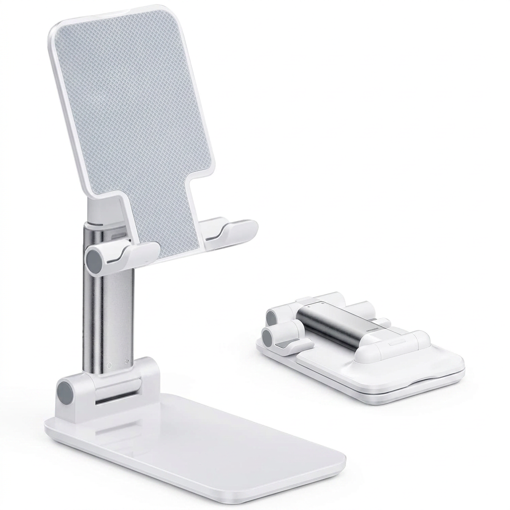 Adjustable foldable phone stand white for desk use