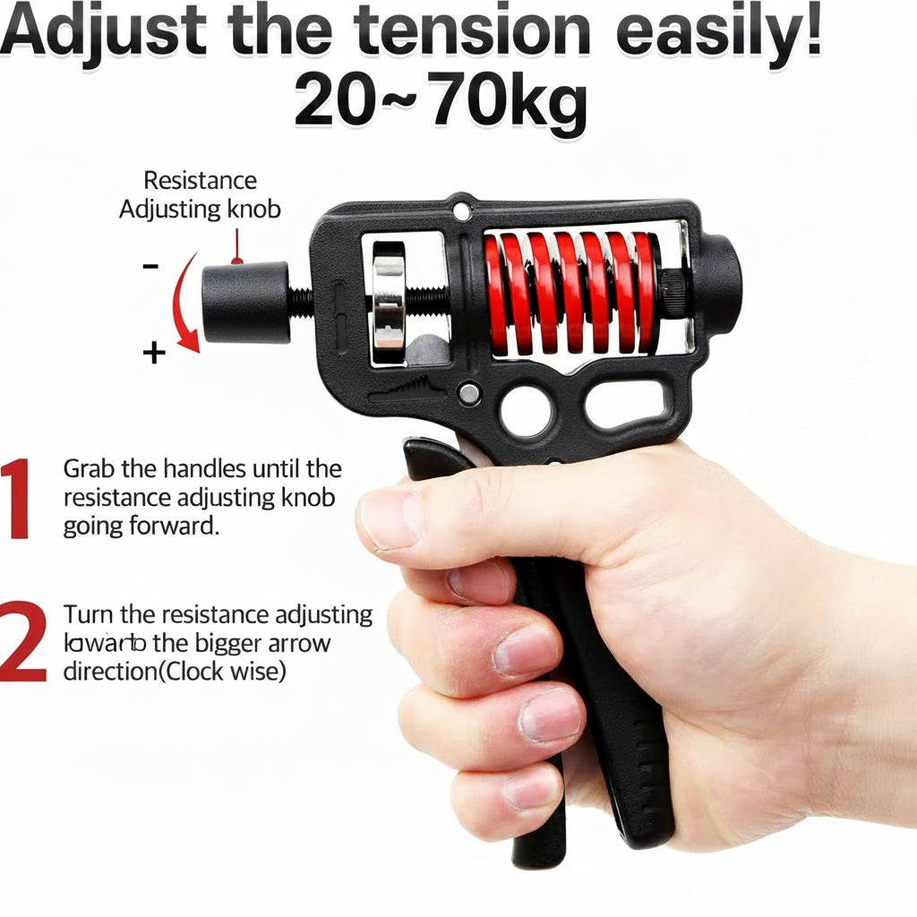 Adjustable hand gripper with visible resistance spring