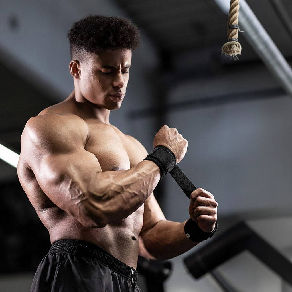 Adjustable wrist wraps with hook-and-loop closure for gym use