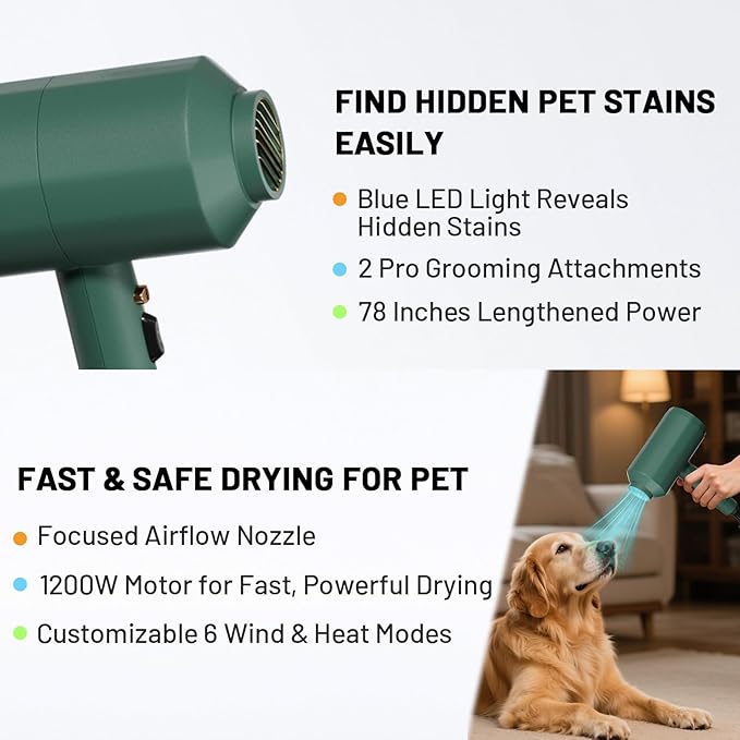 adjustable heat and airflow pet grooming blower