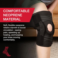 Side profile of sports medicine hinged knee brace highlighting adjustable straps and metal hinges for optimal support
