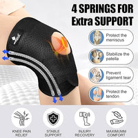 Back view of adjustable knee brace showing breathable air mesh fabric and stabilizers