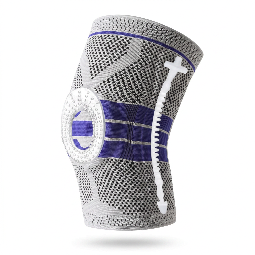  Adjustable knee support sleeve with silicone gel comfort pad