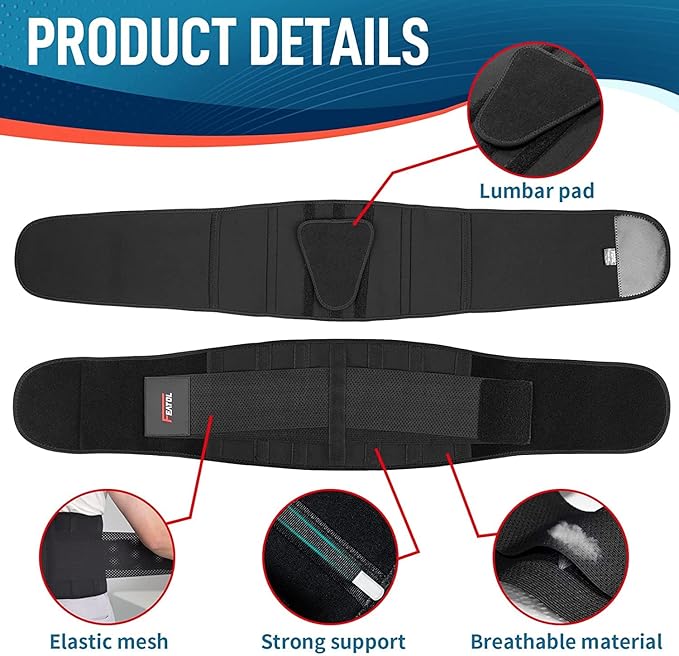 Adjustable lumbar support belt for men and women with ergonomic compression fit