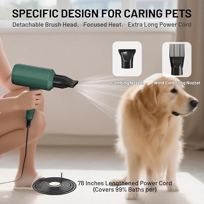 Pet hair dryer blower with flexible nozzle attachment