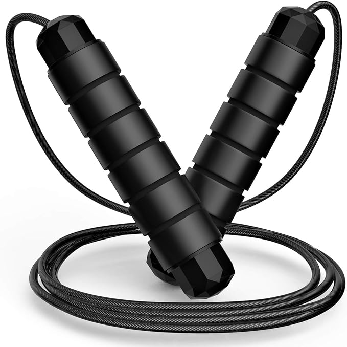 Adjustable steel jump rope with foam handles for home workouts and cardio