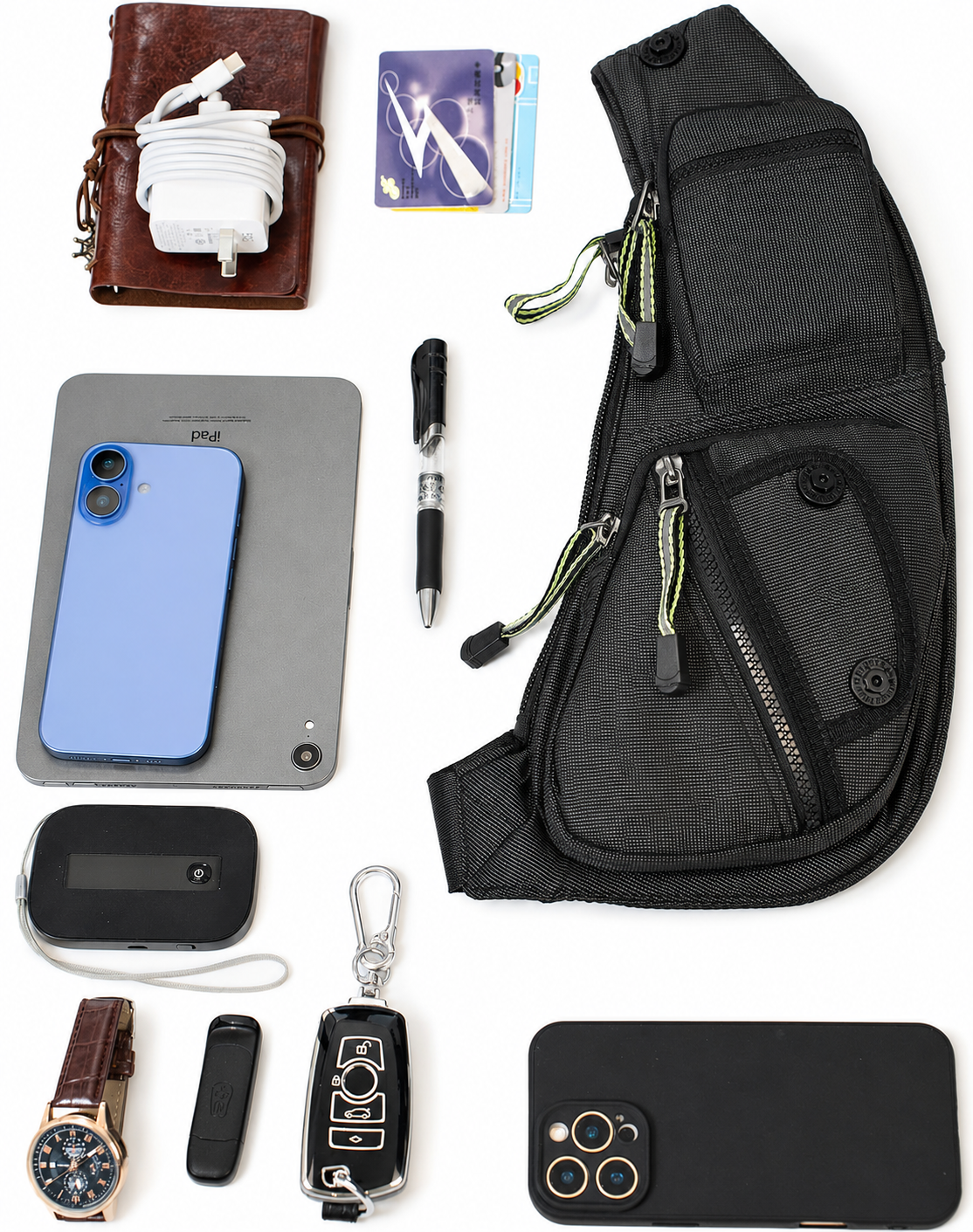 Adjustable crossbody strap on sling bag for hands-free carrying