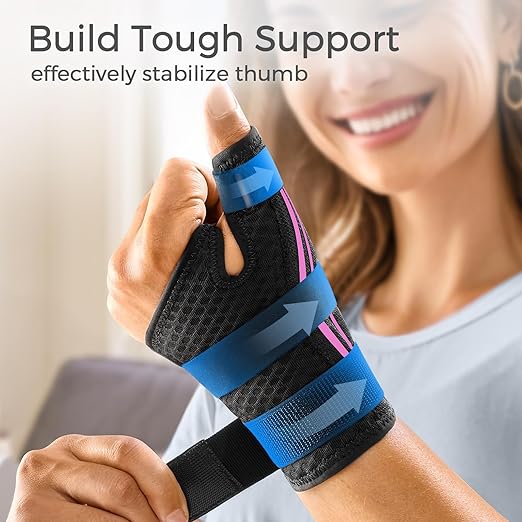 Adjustable thumb splint for pain relief and support during workouts and daily activities