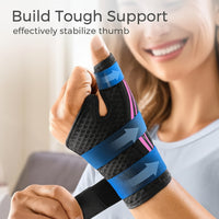 Close-up of adjustable strap design on thumb support wrap