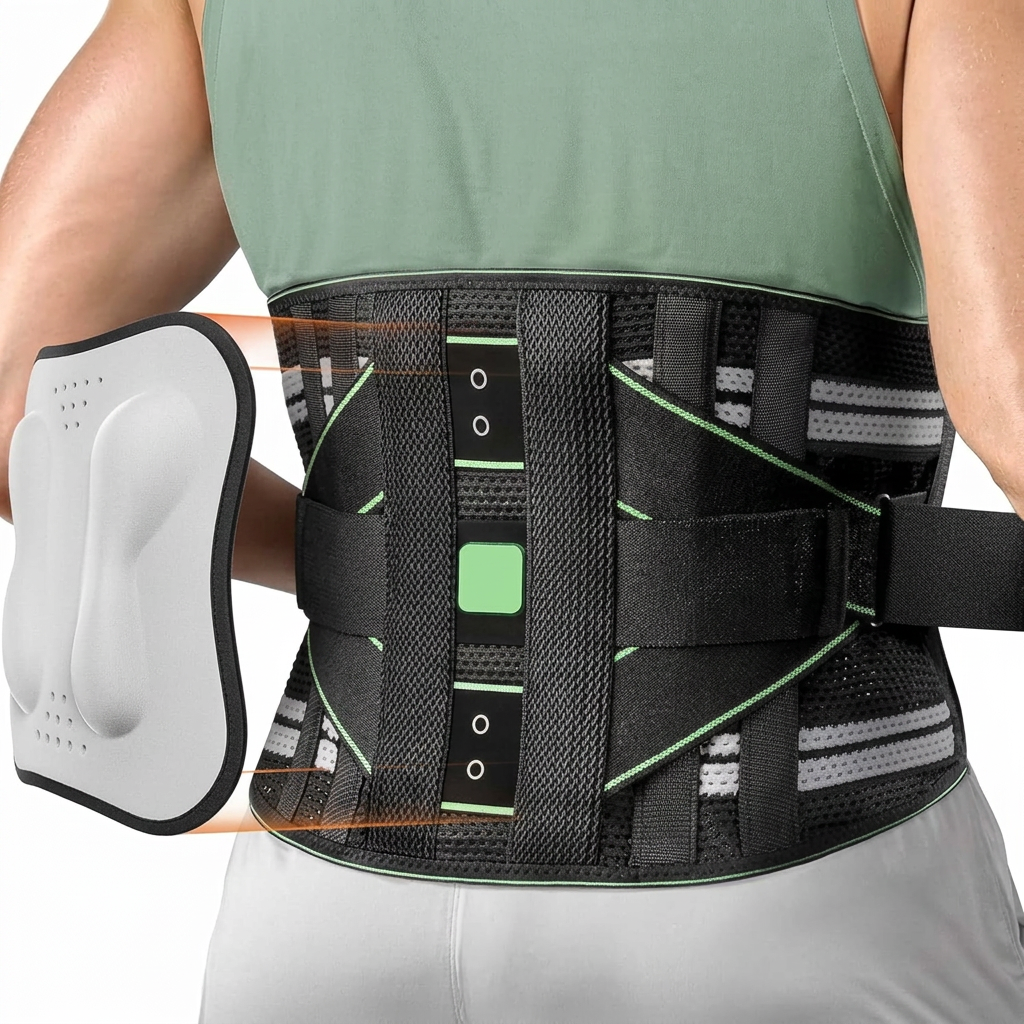 Adjustable waist belt with 8 flexible stays and 3D back pad front view