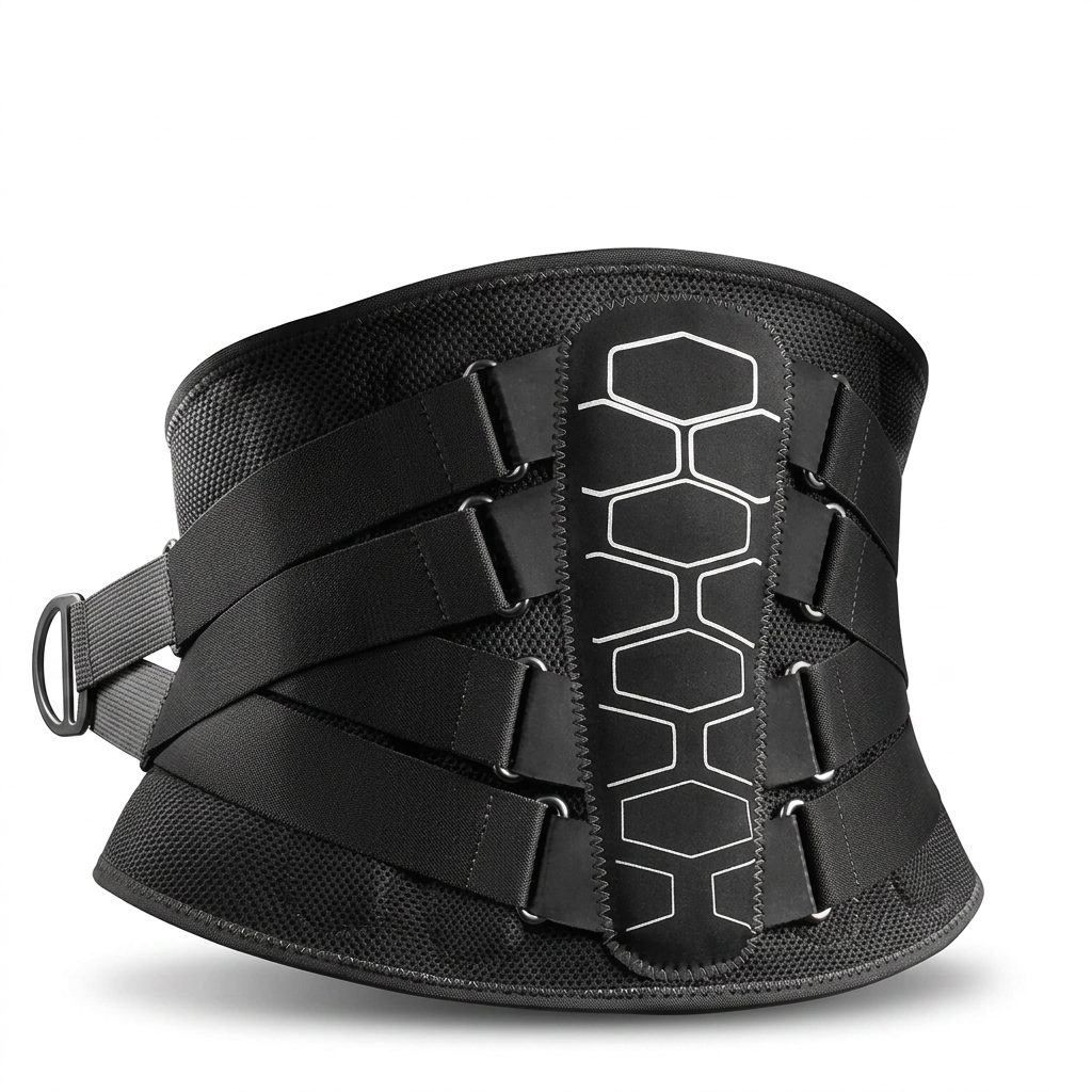 Adjustable waist belt with pulley system and removable back pad front view