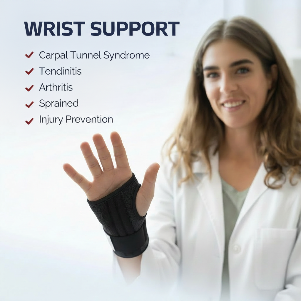 Close-up of adjustable strap design on wrist and thumb support wrap