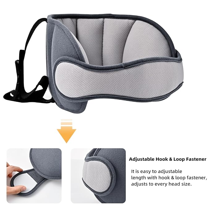 Adjustable strap on head support band for toddler car seat