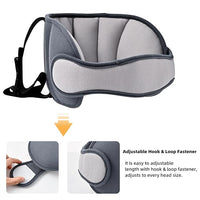 Adjustable strap on head support band for toddler car seat