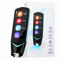 Black AI translator pen with colour display and blue accent details.