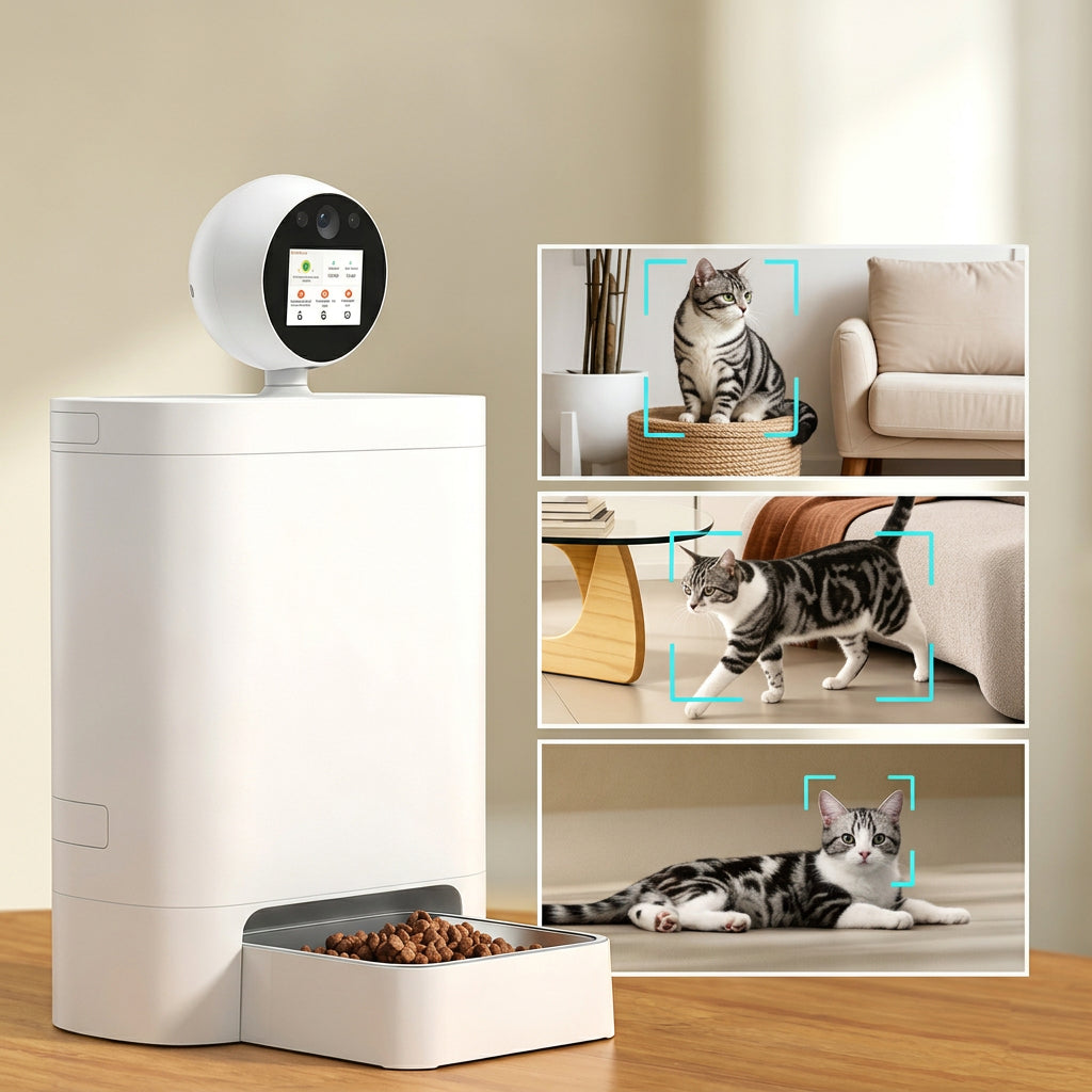 Smart pet feeder with automatic food dispensing for cats and dogs