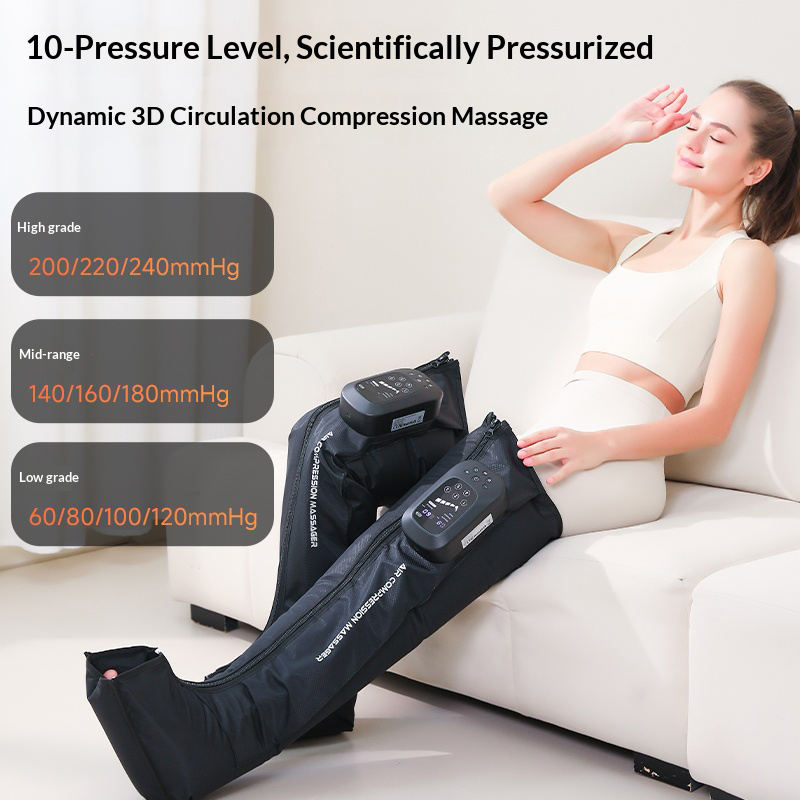 Leg air compression massager with adjustable control settings