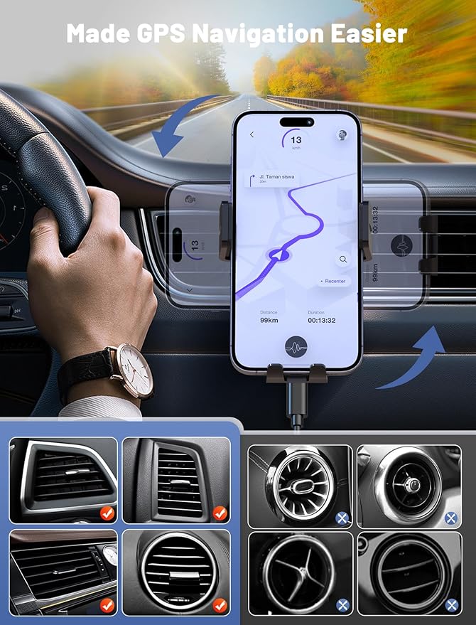 Air vent car phone mount for fast wireless charging