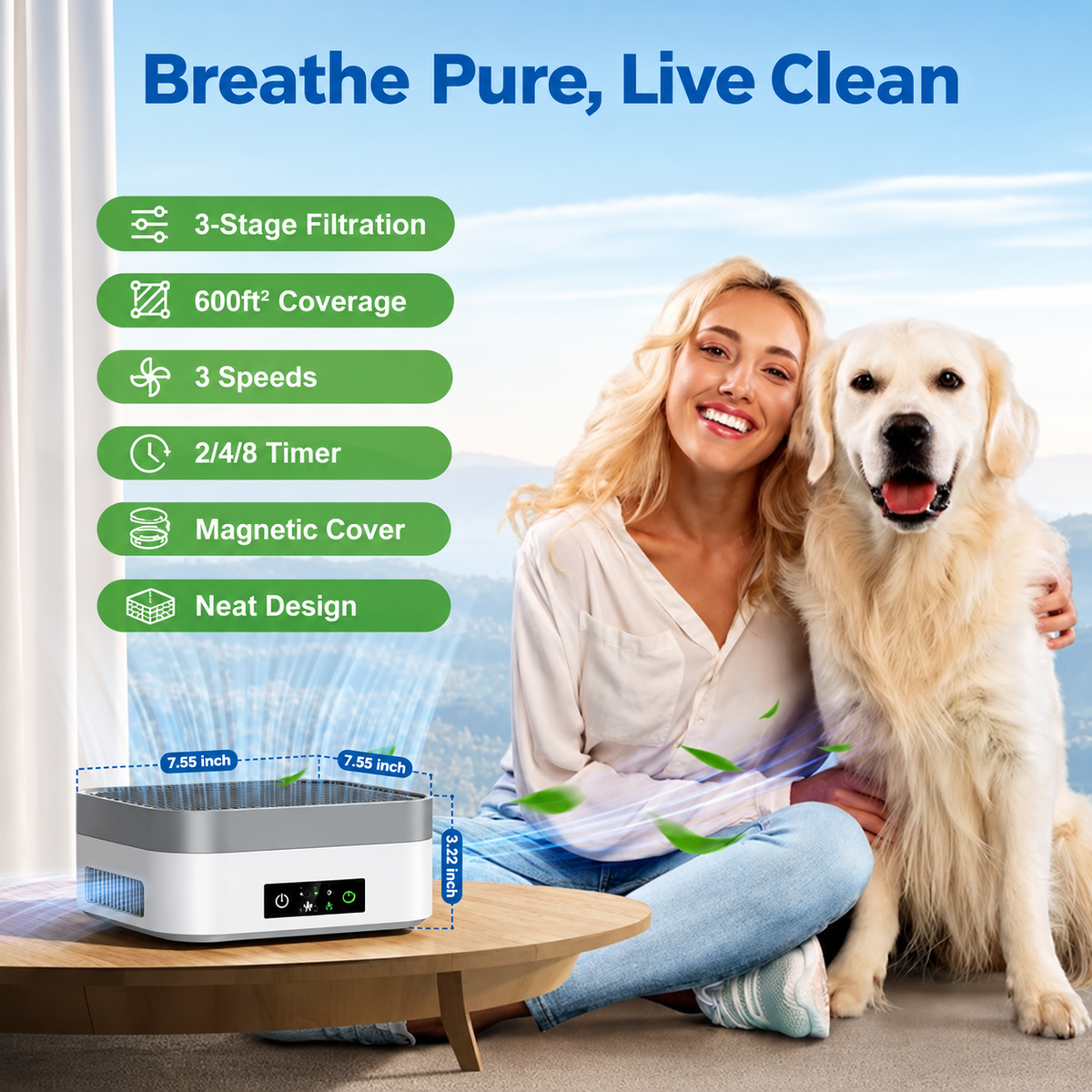 HEPA filter air purifier for bedroom