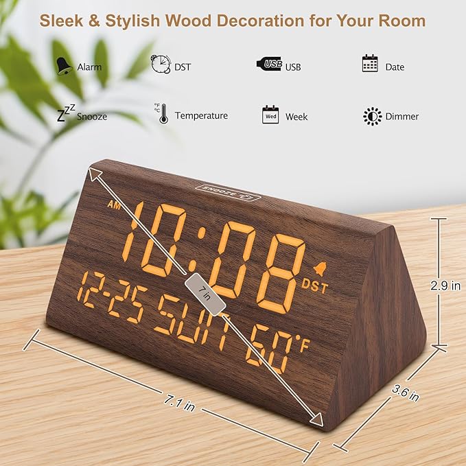 Alarm clock with temperature display for bedroom living room and office