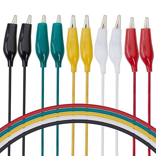 Alligator clip wires in 5 colors for easy identification