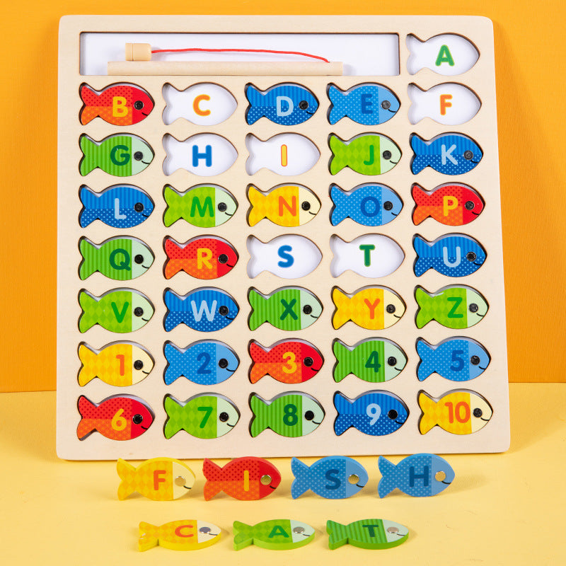 Alphabet fish catching game toy for kids educational play