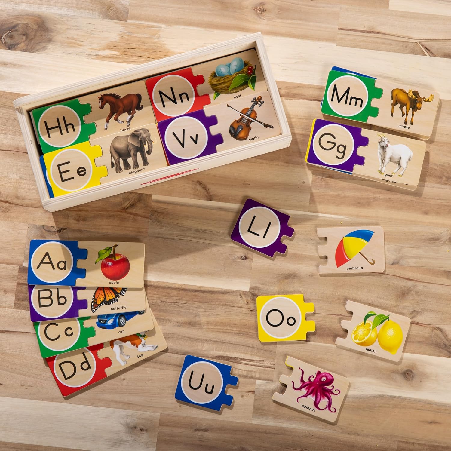 Alphabet puzzle set with storage box wooden ABC learning toy for kids