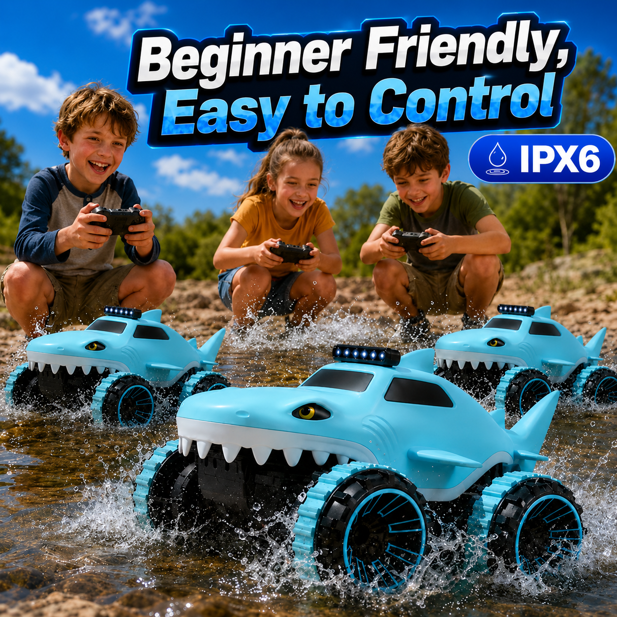 Amphibious remote control car for compatible surfaces