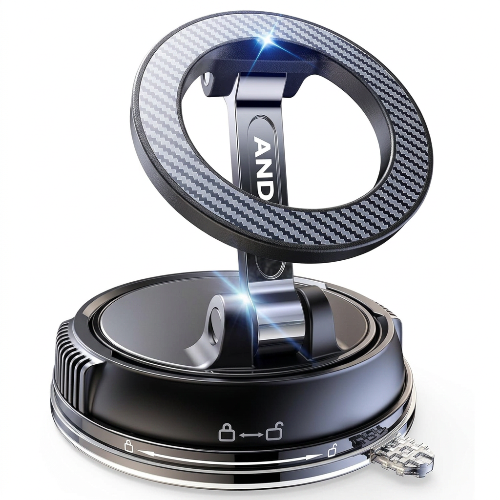 ANDERY Car Phone Holder for MagSafe, Front View with 2400gf Magnetic Hold and Carbon Fiber Design