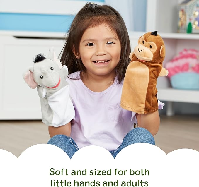 Animal hand puppets for toddlers, Elephant, Tiger, Parrot, Giraffe, Monkey, Zebra