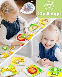 Animal Shape Puzzle Montessori Toy – 6 Wooden Puzzles for Toddlers Ages 1-3