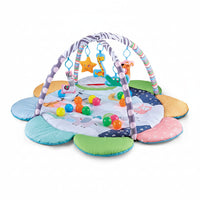 Animal themed baby play gym with colorful padded floor mat
