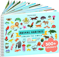 Animals Habitat 500+ kids sticker book with 12 coloring pages and 12 scenes