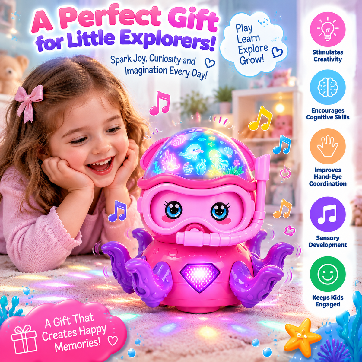 Animated octopus toy with lights and music