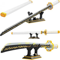 Anime inspired building block display model with stand and scabbard for decorative collection