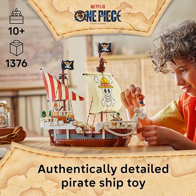 anime pirate ship toy with Straw Hat crew figures for interactive play