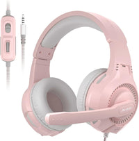 Anivia AH68S pink gaming headset front view with microphone