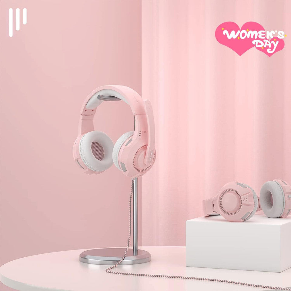 Side view of Anivia AH68S wired pink gaming headphones