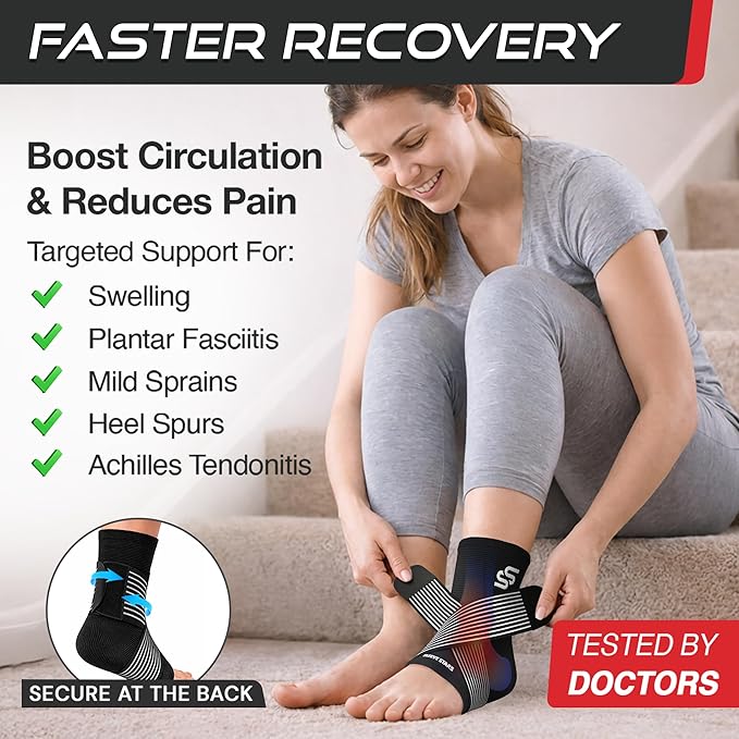 Ankle wrap for sprain recovery and plantar fasciitis pain relief support
