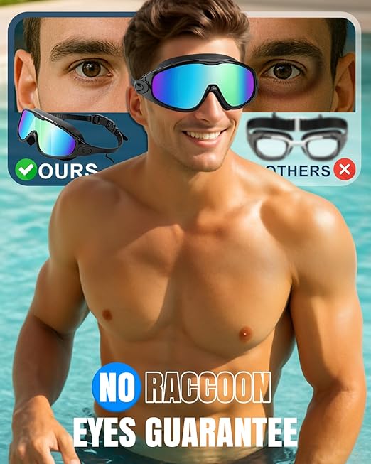 Anti-fog swim goggles with wide-view lens and UV protection