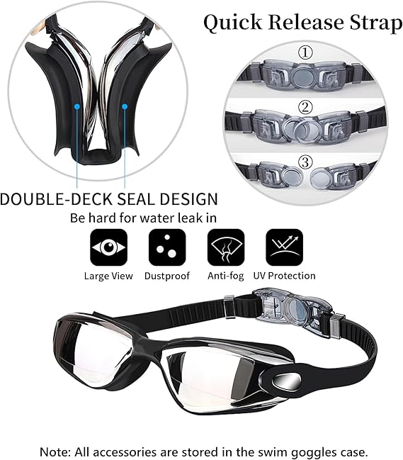 Anti-fog swimming goggles with UV protection for outdoor and pool use