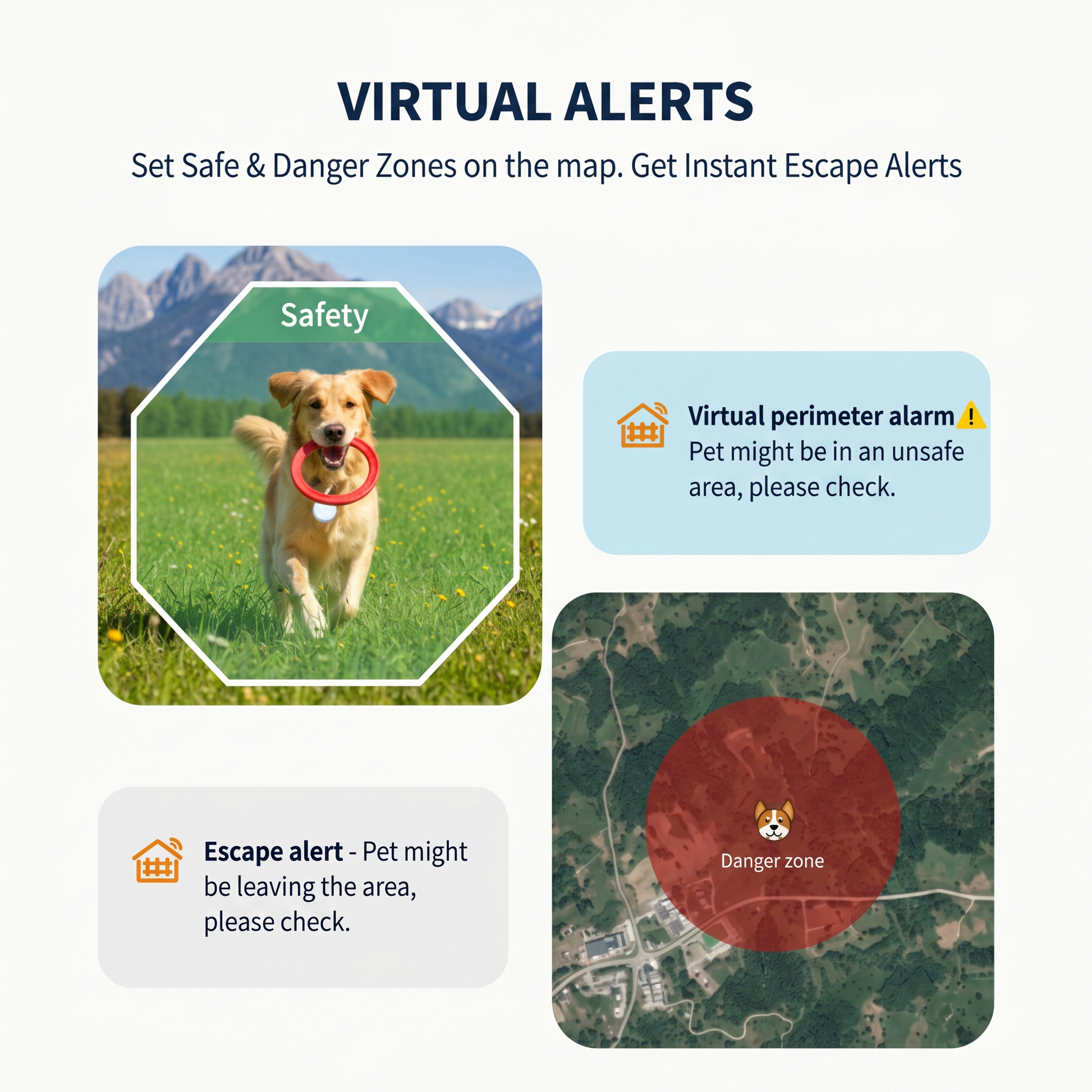 App-based location view feature for pet collar accessory