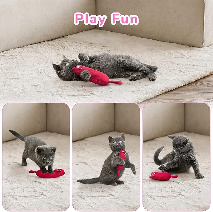 Assorted catnip mouse play toys shown as a set