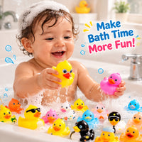 Close-up of assorted duck characters featuring different costumes, facial expressions and patterns.