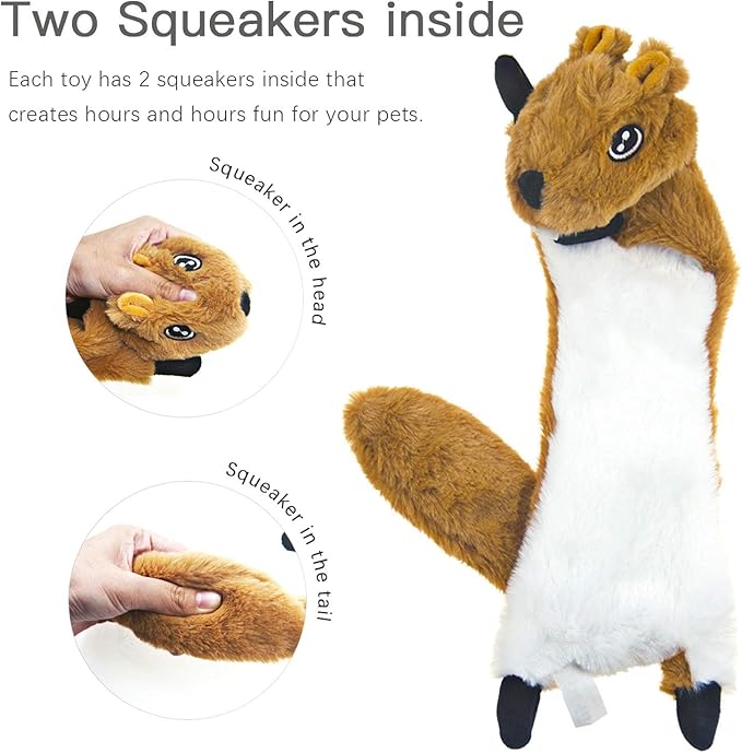 Assorted plush dog toys with stuffing-free design