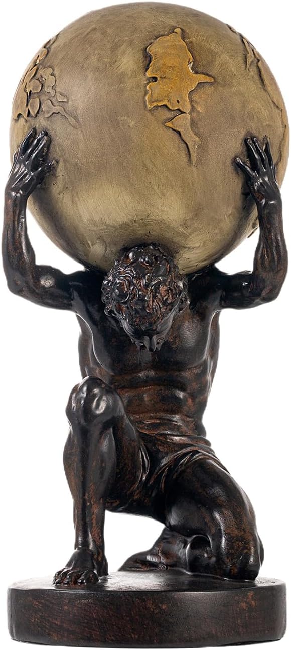 Atlas holding the world resin statue with brown textured finish