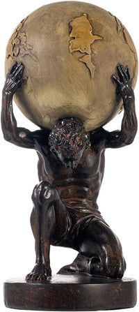 Atlas holding the world resin statue with brown textured finish