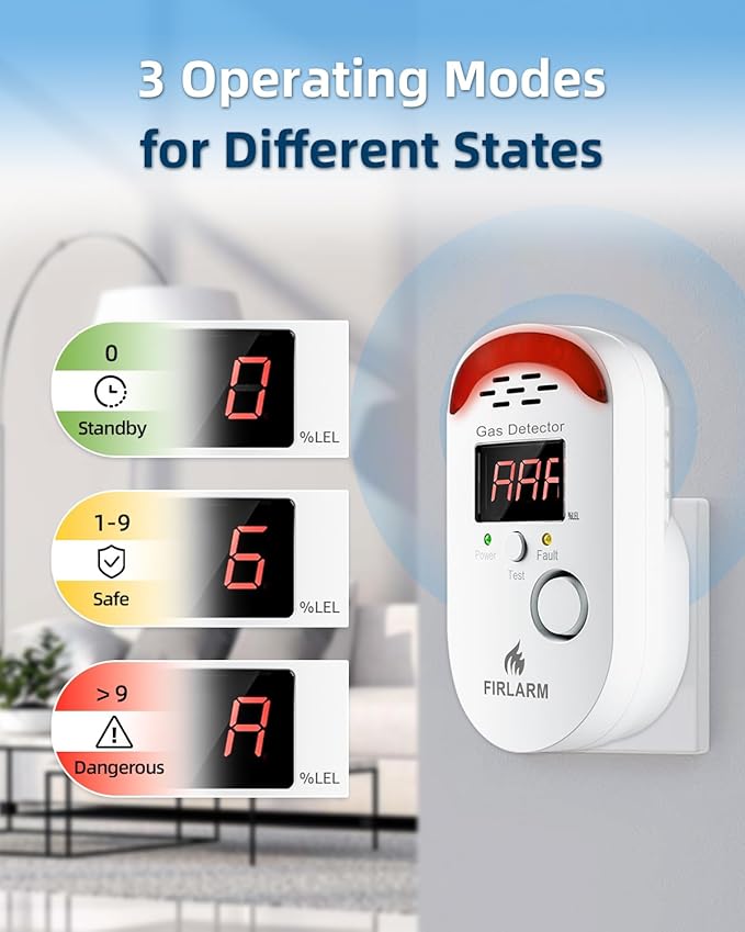 Gas leak alarm with audible and visual alerts